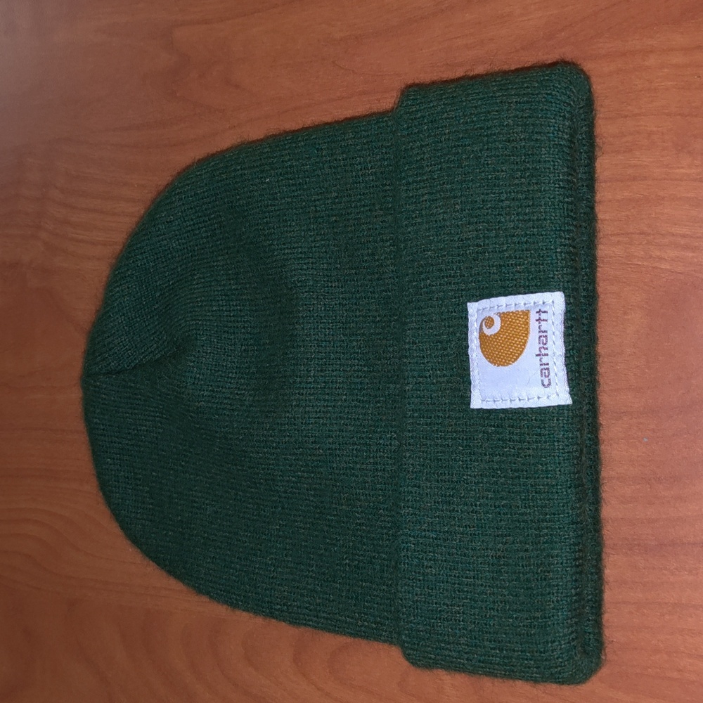 Carhartt Stitched Patch Cuffed Beanie Green Youth Size OSFM Made in USA